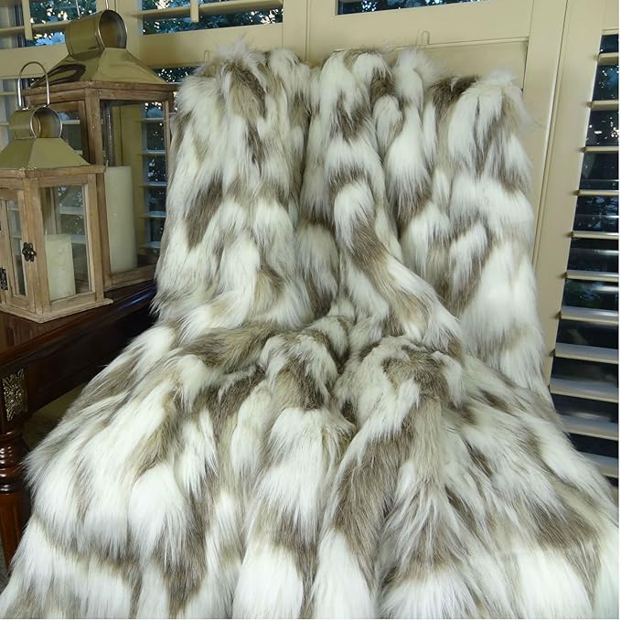 Ivory Faux Fur Throw Blanket & Bedspread - Tibet Fox Fur - Ivory Beige Luxury Faux Fur - Throw Blanket - Luxury Soft Faux Fur, Made in US, 16445-Ruum Studio Home