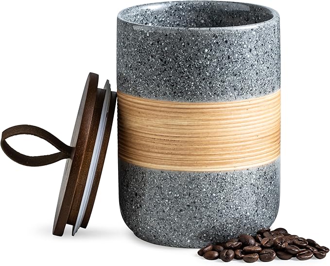 Airtight Coffee Storage Container Jar with Lid, Ceramic Kitchen Food Storage Jars for Spice Sugar Cookie, Coffee Bean Stackable Decorative Jars for Housewarming, Grey & 28oz-Ruum Studio Home