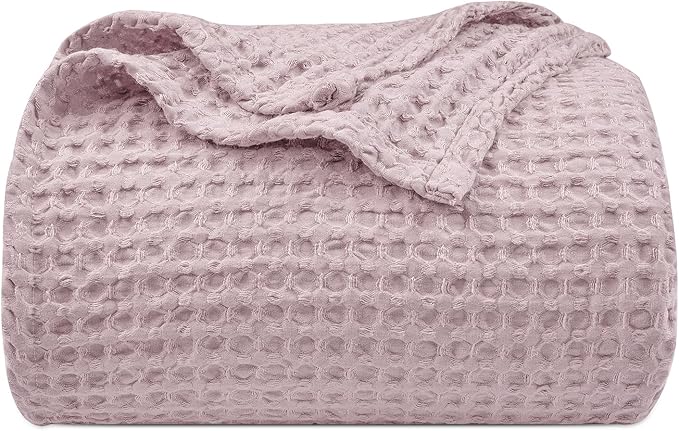 PHF Ultra Soft Waffle Weave Blanket Queen Size 90"x 90"- Washed Lightweight Breathable Cozy Woven Blanket for Bed - Aesthetic Decor for Couch Bedding Sofa Home Car - Dusty Rose-Ruum Studio Home