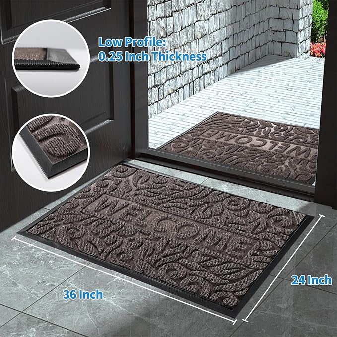 Yimobra Welcome Mat Outdoor, 36x24 Waterproof Door Mat Outside Entrance, All-Weather Non Slip Front Door Mat, Low-Profile Entryway Mat Indoor, Porch and Patio, Brown-Ruum Studio Home