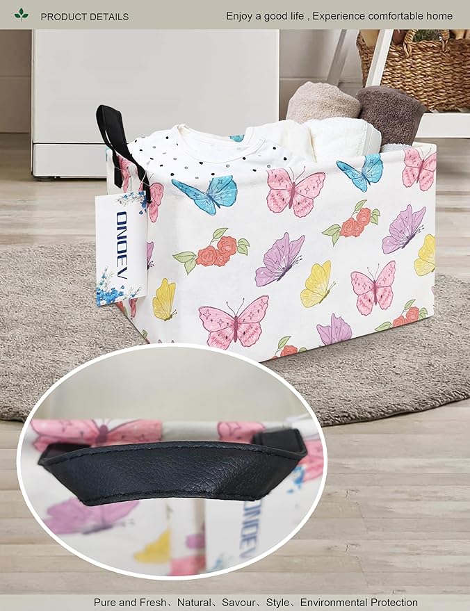 Rectangular Folding Laundry Basket,waterproof Canvas Basket,gift basket,Suitable for children's room,Office,Clothes,Toys Storage(Butterfly)-Ruum Studio Home