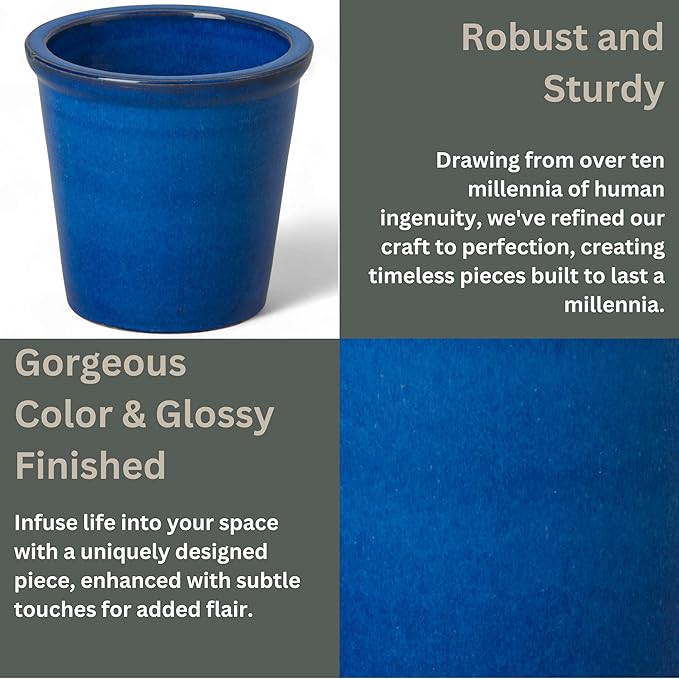 Emissary Round Stoneware Planter (Parent SKU 12012) (Blue, 8" D x 7" H)-Ruum Studio Home