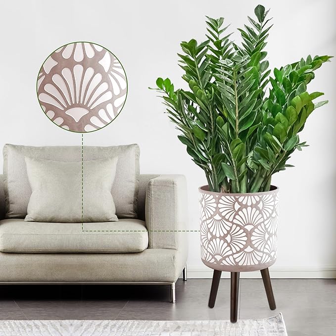 12 Inch Planter with Stand Mid-Century Tall Planter with Legs for Indoor Outdoor Plants-Ruum Studio Home