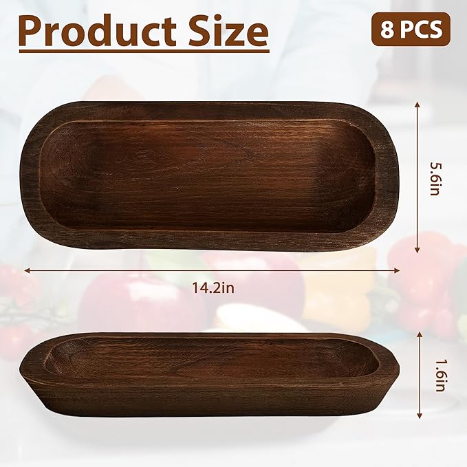 Royxen 8 Pack Dough Bowl for Candle, Wooden Dough Bowls Paulownia, Rustic Bowl Vintage, Bowls for Candle, 14.5 x 5.5 Inch, Brown-Ruum Studio Home
