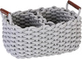 Sea Team 3-Pack Rectangle Woven Cotton Rope Storage Baskets with Handles, Shelf Basket, Closet Organizers, 3-in-1, Gray-Ruum Studio Home