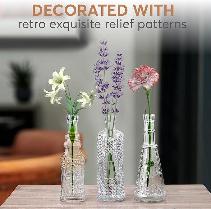 Small Vintage Glass Bottles with Corks, Mini Vases, Decorative Glass Bottle, Potion Bottles, Assorted Design - Set of 14 assorted design 5oz 6.5-7 inch tall 1.8-2.inch wide.-Ruum Studio Home