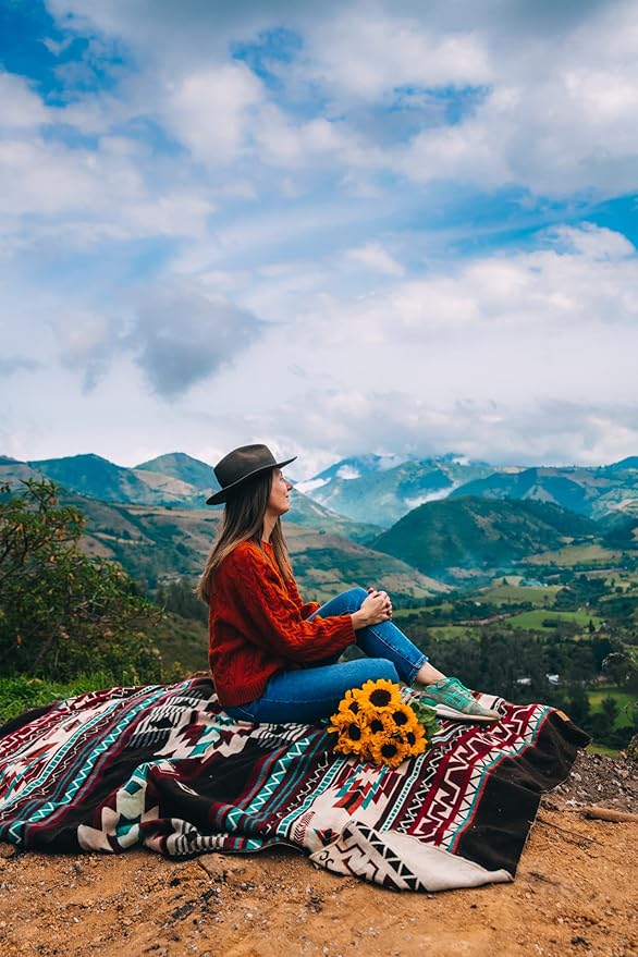 Inca Aztec Throw, Queen, King Blanket | Southwest Indian Navajo Boho Style | Native Cover for Camping, Bedding, Couch, Vanlife | Faux Alpaca, Lightweight, Hypoallergenic (Pachamama Brown, Queen)-Ruum Studio Home