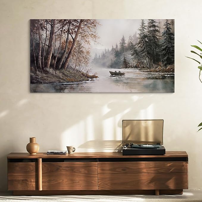 HGUAOA Mountain Canvas Wall Art Rustic Lake Landscape - Nature & Forest Scenery Paintings Pictures for Living Room & Bedroom Wall Decor Vintage Artwork for Walls-Ruum Studio Home