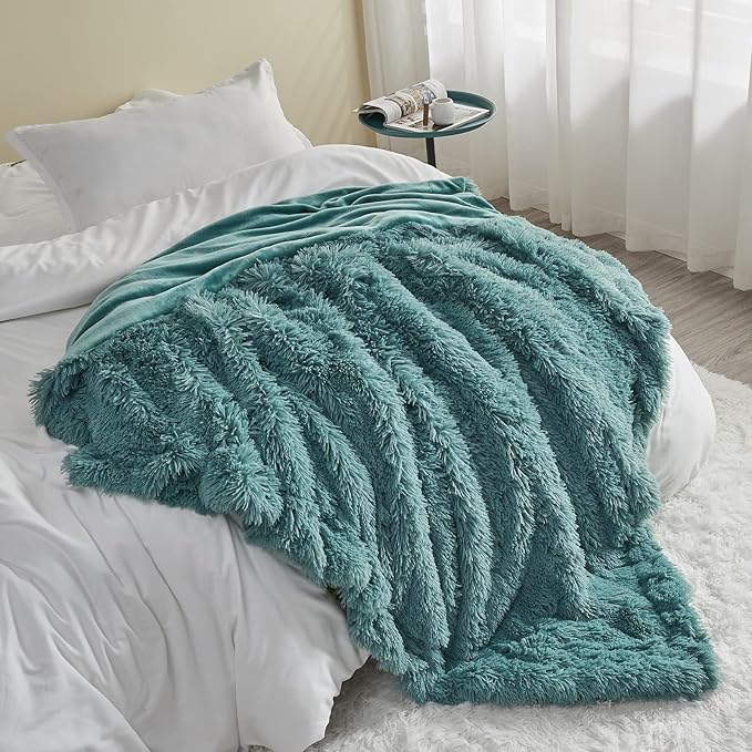 GONAAP Fuzzy Faux Fur Throw Blanket Twin Size Light Teal Super Soft Cozy Plush Fuzzy Shaggy Blanket for Couch Sofa Bed (Light Teal, Twin(60"x80"))-Ruum Studio Home