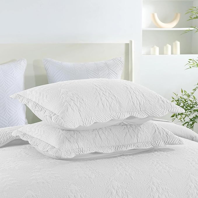 MarCielo 3-Piece Christmas Quilt 100% Cotton Oversized Bedspread Lightweight Coverlet Embroidery Christmas Tree Pattern Bedding Set (TC Bright White, Oversized King (118"x106"))-Ruum Studio Home