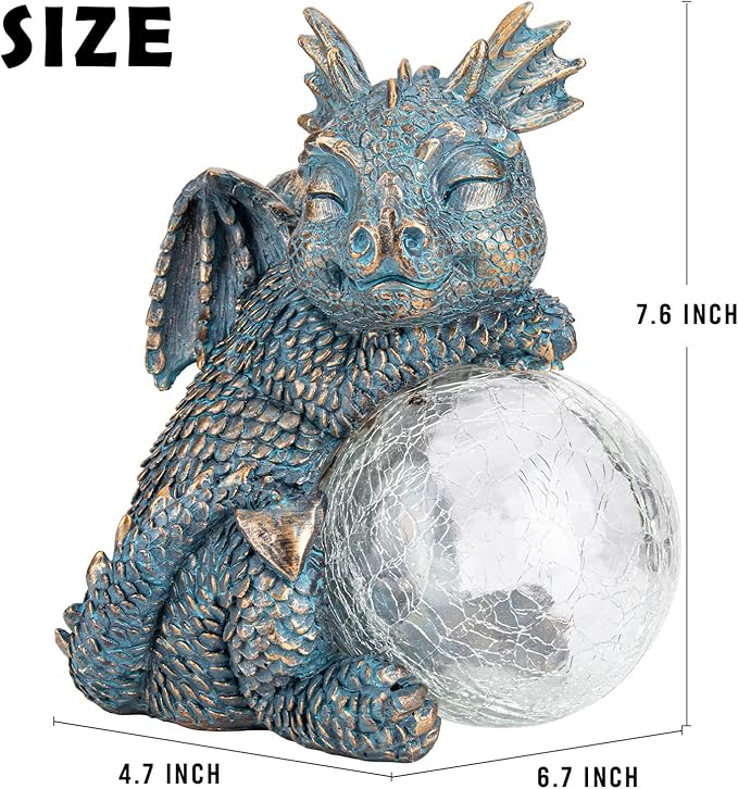 WONDER GARDEN Dragon Statue - Sleeping Dragon Figurines Solar Light Resin Garden Statues with Crackled Glass Globe Outdoor Waterproof Lawn Ornament Decor-Ruum Studio Home