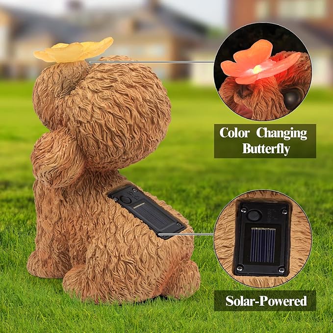 Dog Statues Outdoor Decor, Solar Lights Outdoor Statue Garden Decorations Solar Dog Ornaments for Patio, Lawn, Yard Art Decoration, Housewarming Garden Gift-Ruum Studio Home