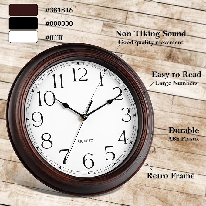 Wall Clock 10 Inch Battery Operated Silent Non-Ticking Wall Clock Vintage Retro Rustic Style Decorative for Bedroom Living Room Kitchen Home Office (Bronze)-Ruum Studio Home