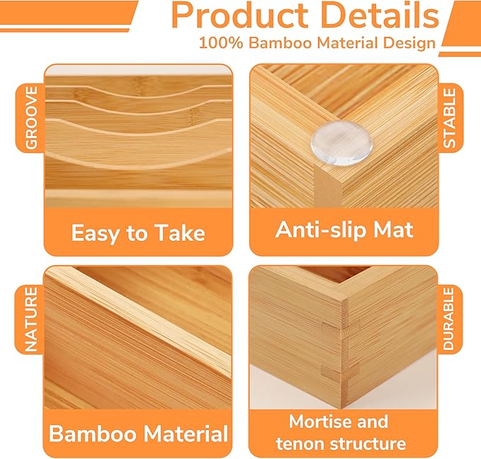 BAMEOS Bamboo Silverware Drawer Organizers, 11.9 inch Utensil Drawer Organizer for Kitchen Drawers, 7 Slots Total Large Flatware Organizer for Knives Cutlery Spoons Forks (Natural)-Ruum Studio Home