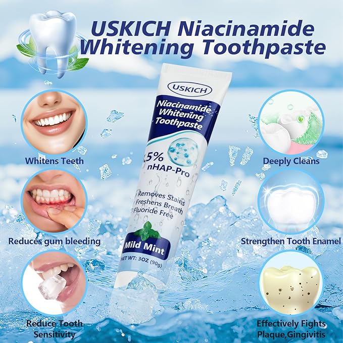 7.5% Nano Hydroxyapatite Toothpaste,6 Pack Fresh Breath Toothpaste for Remineralizing Enamel & Sensitive Relief,Whitening,Antiplaque,Natural Peppermint,Fluoride-Free-Ruum Studio Home