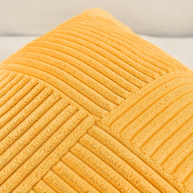 Fancy Homi 2 Packs Gold Yellow Spring Decorative Throw Pillow Covers 16x16 Inch for Couch Bed Sofa, Rustic Farmhouse Boho Home Decor, Soft Corss Patchwork Corduroy Textured Square Cushion Case 40x40cm-Ruum Studio Home