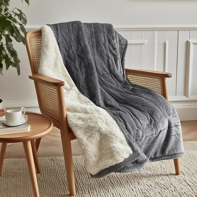 Heated Blanket Throw 50x60, Extra Plush 220GSM Flannel & Sherpa with Child Lock | 6-Level Smart Adaptive Heat & 8Hr Timer | ETL Certified Electric Blanket for Full Body Comfort-Ruum Studio Home