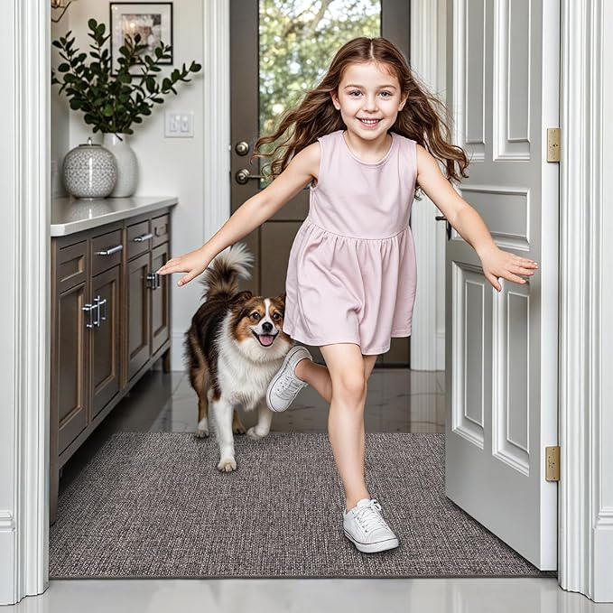 LUMI Ultra Thin Door Mat for Entryway, Low Profile Non Slip Rubber Backing Indoor Doormat, Easy Clean Welcome Entrance Mat for Inside House, Patio,Brown 24"x36"-Ruum Studio Home