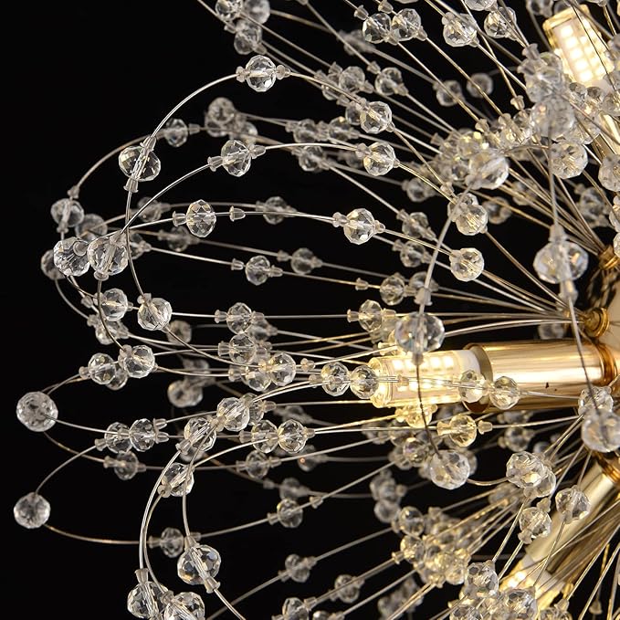 Modern Sputnik Chandeliers for Dining Room, Gold Dandelion Ceiling Hanging Lamp, Round Crystal Beaded Pendant Lights for Bedroom Living Room Farmhouse Kitchen Island (Gold 9Lights)-Ruum Studio Home