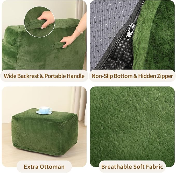 Comfy Gaint Bean Bag Chair with Ottoman, Huge Bean Bag Armchair for Adults and Teens, Green-Ruum Studio Home