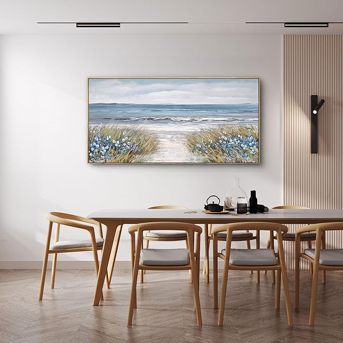 XLSJERST Framed Wall Art for Living Room Decor - Farmhouse Boho Beach Coastal Vintage Floral Ocean Wall Picture Flowers Sea Canvas Print Seascape Artwork for Home Living Room Bedroom Office 24x48-Ruum Studio Home