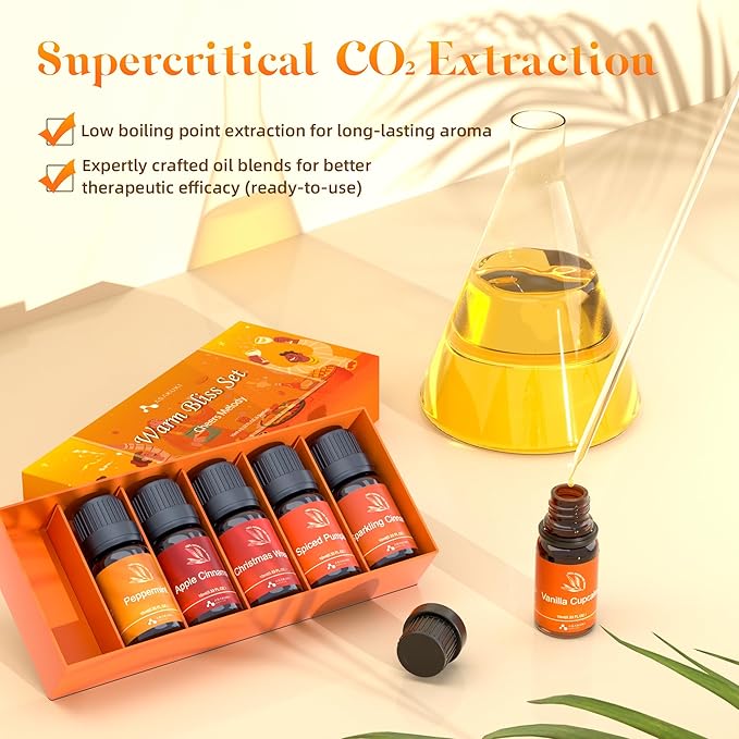 ASAKUKI Essential Oils for Diffusers for Home, Fragrance Oil for Candle Making, Peppermint, Vanilla Cupcake, Sparkling Cinnamon, Spiced Pumpkin, Christmas Wreath and Apple Cinnamon 6 x 10 ml-Ruum Studio Home