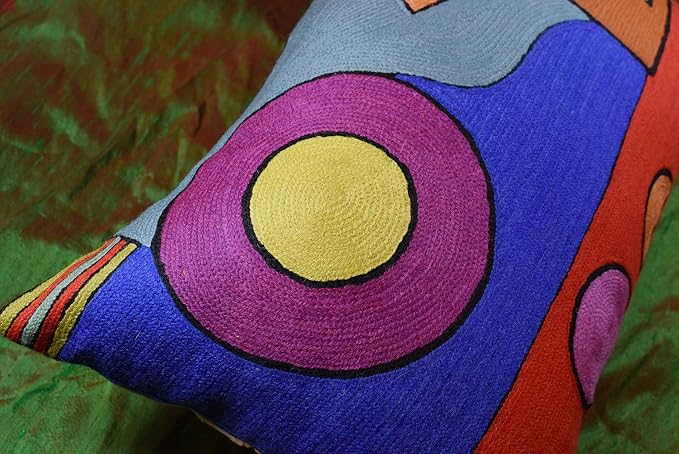 Lumbar Kandinsky Abstract Pillow Cover - Soul VI Modern Throw Pillowcase Modern Chair Cushion Contemporary Pillowsham Farmhouse Couch Cushions Hand Embroidered Wool Size 14x20-Ruum Studio Home