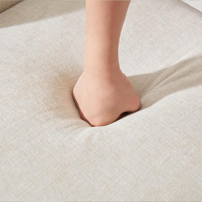 VKNOW Upholstered Dining Chairs, Modern Kitchen Chairs Dinner Chairs with 4 Casters, Linen Armchair for Bedroom Reading Room Living Room, Beige-Ruum Studio Home