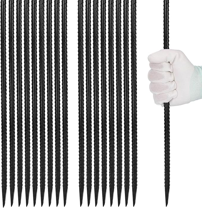 16 inches Rebar Stakes 18-Pack Heavy Duty Ground Stakes Rebar Spikes Garden Stakes Metal Steel Stake for Concrete and Timber Straight Black-Ruum Studio Home