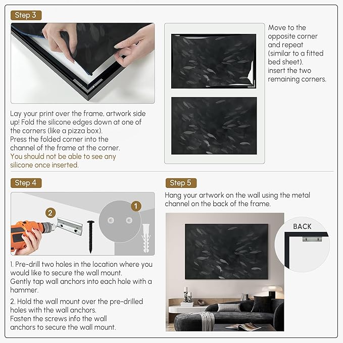 SIGNWIN 46"x72" Extra Large Framed Wall Art Monochrome Fish Silhouettes Illustration for Home Living Room Bedroom Decor (Frame Assembly Required)-Ruum Studio Home