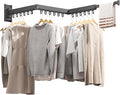 Grey Color Laundry Rack - Wall Mounted, Collapsible Clothes Drying Rack With Loop-type Hooks-Ruum Studio Home
