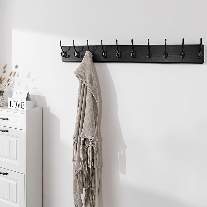 SKOLOO Rustic Wall Mounted Coat Rack, Case of 2, Pine Solid Wood Coat Hook Hanger - 10 Hooks for Hanging Clothes Robes Towels Coats-Ruum Studio Home