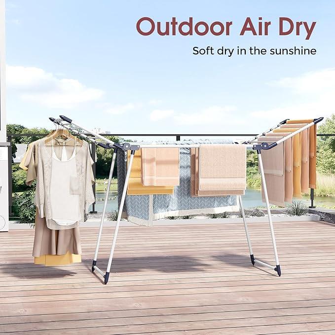 APEXCHASER Clothes Drying Rack Foldable, Large Drying Rack Clothing, Winged Laundry Rack Folding Indoor Outdoor, Metal Clothes Airer for Bedding Towel Sweater Heavy Duty, 68.9" X 22" X 39.3", White-Ruum Studio Home