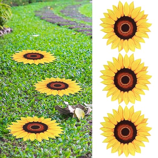 Tandefio 3 Pcs Sunflower Stepping Stones 12 Inch Iron Pavers for Garden Walkway Decorative Sunflower Garden Decor for Indoor Outdoor Patio Yard Outside, Colorful Yellow-Ruum Studio Home