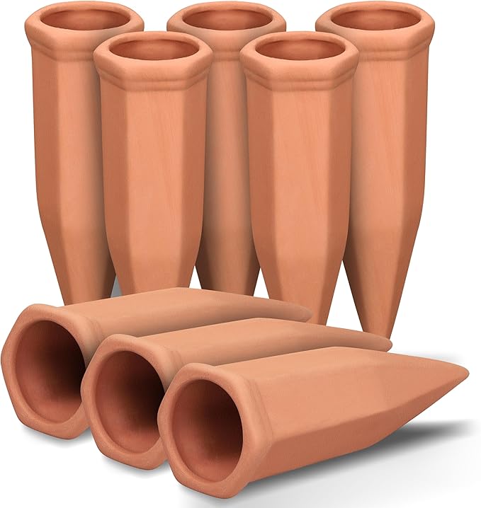 Wine Bottle Watering Spikes, Terracotta Watering Spikes for Out | Indoor Plants, Self Watering Planter Insert, Vacation Plant Watering Devices, Clay Plant Watering Globes, 8-Pack-Ruum Studio Home