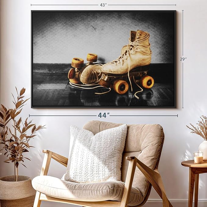 ElephantStock Vintage Skates Pop Wall Art - Horizontal Framed Canvas - 1-Piece Living Room Wall Decor - Sport Photography Canvas Print - Beige and Black Decor for Wall - 43" X 29"-Ruum Studio Home