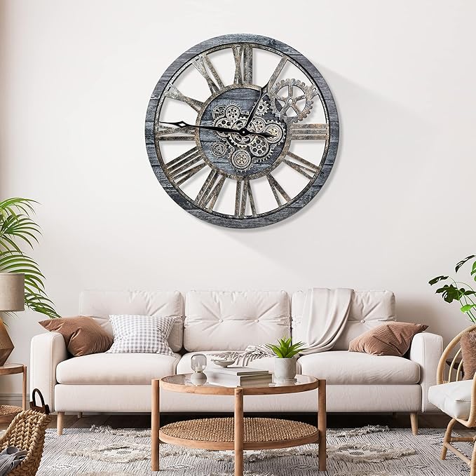 HOIBAI Large Wall Clock, Wall Clocks for Living Room Decor 36 Inch Farmhouse Vintage Rustic Kitchen Wall Decor Vintage Roman Oversized Wall Clock for Home Bedroom House, Moving Gears Clock-Ruum Studio Home