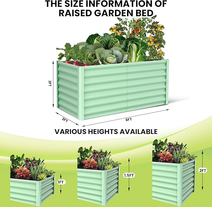 Large Outdoor Planter Boxes Kit Set of 2, 6x3x2ft Galvanized Raised Bed Planter with Open-Ended Base Design, Elevated for Outdoor Plants, Durable Raised Bed for Gardening,Green-Ruum Studio Home