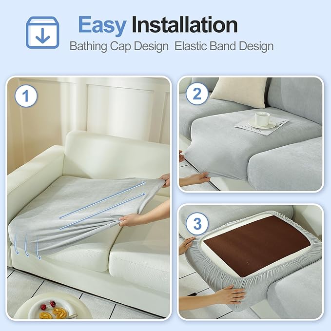 Couch Cushion Covers Individual Large Super Stretch Chenille (Softer Version) Sofa Cushion Covers, Couch Seat Covers Couch Slipcovers Furniture Protector (2 Piece, Light Grey)-Ruum Studio Home