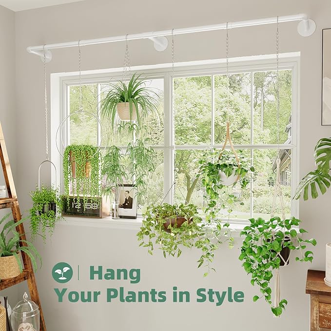 Plant Hanger Indoor with 6 Hanging Chains Hanging Planters for Indoor Plants Hanging Plant Holder Window Plant Shelves White Metal Rod(Pot not Included-Ruum Studio Home