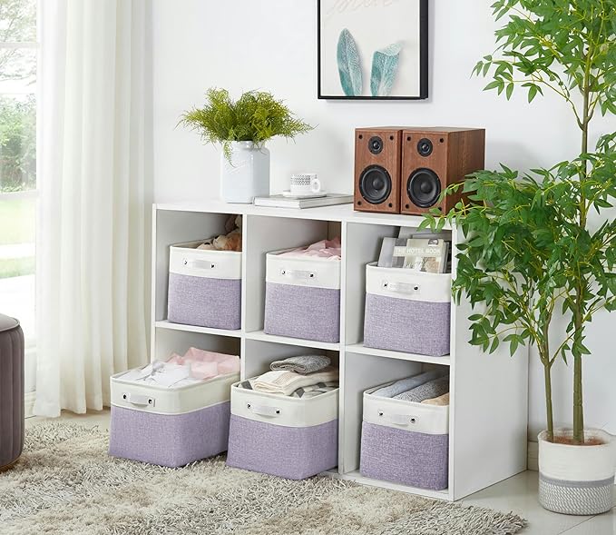 DECOMOMO Storage Bins Fabric Storage Baskets for Shelves, Linen Closet Organization Toys Nursery (Purple and White, Large - 3 Pack)-Ruum Studio Home