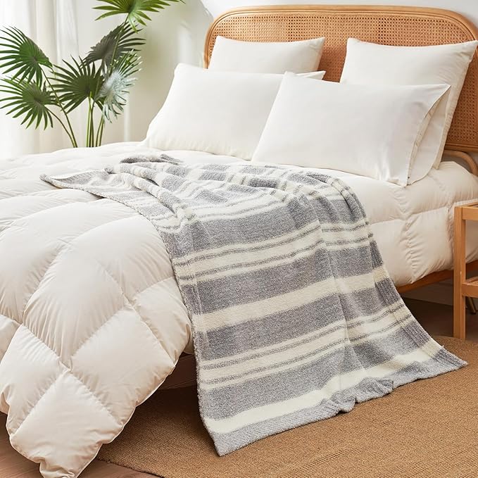 Snuggle Sac Grey Stripe Knitted Throw Blanket for Couch, Reversible Super Soft Warm Blankets Cozy Knit Fuzzy Plush Lightweight Throws for Sofa, Bed, Stripe Grey, 50 x 60 inches-Ruum Studio Home