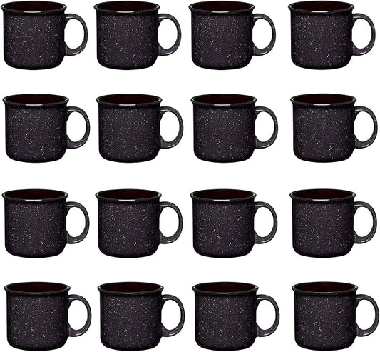 Set of 16 Ceramic Campfire Mugs – 15 Oz, Black – Coffee & Tea Cups for Home, Work, Travel, Camping – Customizable, Great for DIY, Events, Companies-Ruum Studio Home