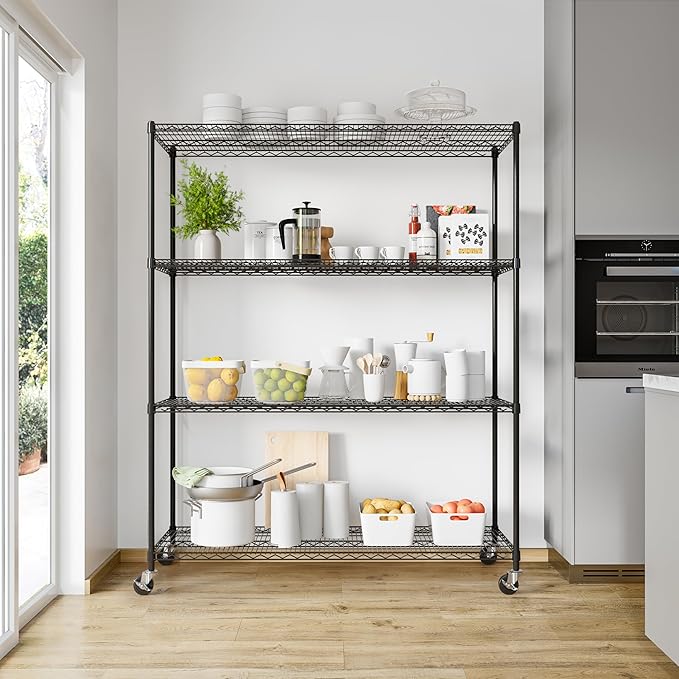 Seville Classics UltraDurable Heavy Duty NSF Solid Steel Wire Rack Storage Unit, Organizer for Garage, Warehouse, Office, Restaurant, Classroom, Kitchen, Black, 4-Tier Shelving, 60" W x 24" D-Ruum Studio Home