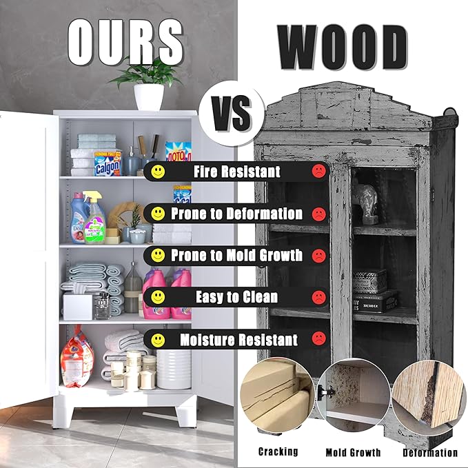 61" Balck Metal Kitchen Storage Cabinet, Kitchen Pantry Storage Cabinet with Doors and Shelves, Storage Cabinet with Adjustable Leveling Foot for Kitchen, Living Room and Dining Room-Ruum Studio Home