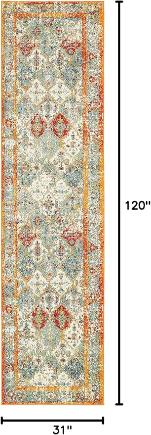 Unique Loom Rosso Collection Vintage, Traditional, Bohemian, Geometric, Distressed, Southwestern Area Rug (2' 7 x 10' 0 Runner, Beige/Orange)-Ruum Studio Home