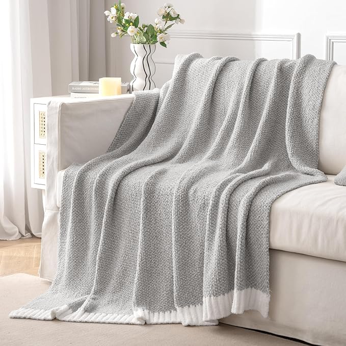 MIULEE Super Soft Throw Blanket for Couch, Light Grey Cozy Fluffy Warm Blankets Lightweight Knit Throw Blankets for Sofa, Bed, Chair, Living Room, Camping, Picnic, 60 x 80 inch-Ruum Studio Home