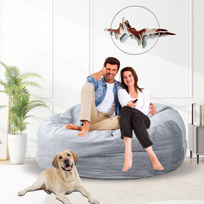 Bean Bag Chair for Adults 4FT,Soft Removable Cover for Teens/Girls Bedroom,Fluffy Giant Round Floor Beanbag Lounger Chairs (No Filler,Light Gray)-Ruum Studio Home