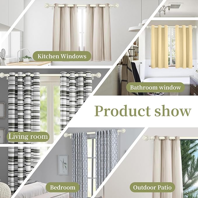 White Farmhouse Curtain Rods for Windows:66-120" Heavy Duty Adjustable Curtain Rod for Bedroom Living Room,Boho Decorative Rustic Drapery Rods with Vintage Coastal Texture Finial,Antique White-Ruum Studio Home