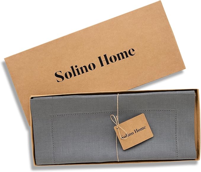 Solino Home Linen Steel Gray Table Runner 120 Inches Long - 100% Pure Linen Hemstitch 14 x 120 Inch Table Runner for Dining, Fall, Autumn - Classic Hemstitch-Ruum Studio Home